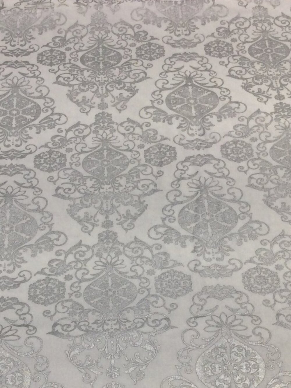 White Silver Christmas Ornament Damask Fabric Cotton JoAnn's  Prewashed BTY